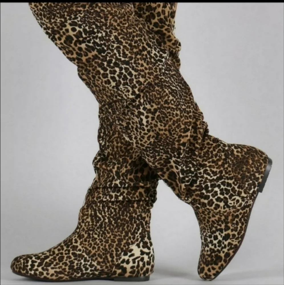 Nature Breeze Leopard Slouch Vickie Thigh High Boots